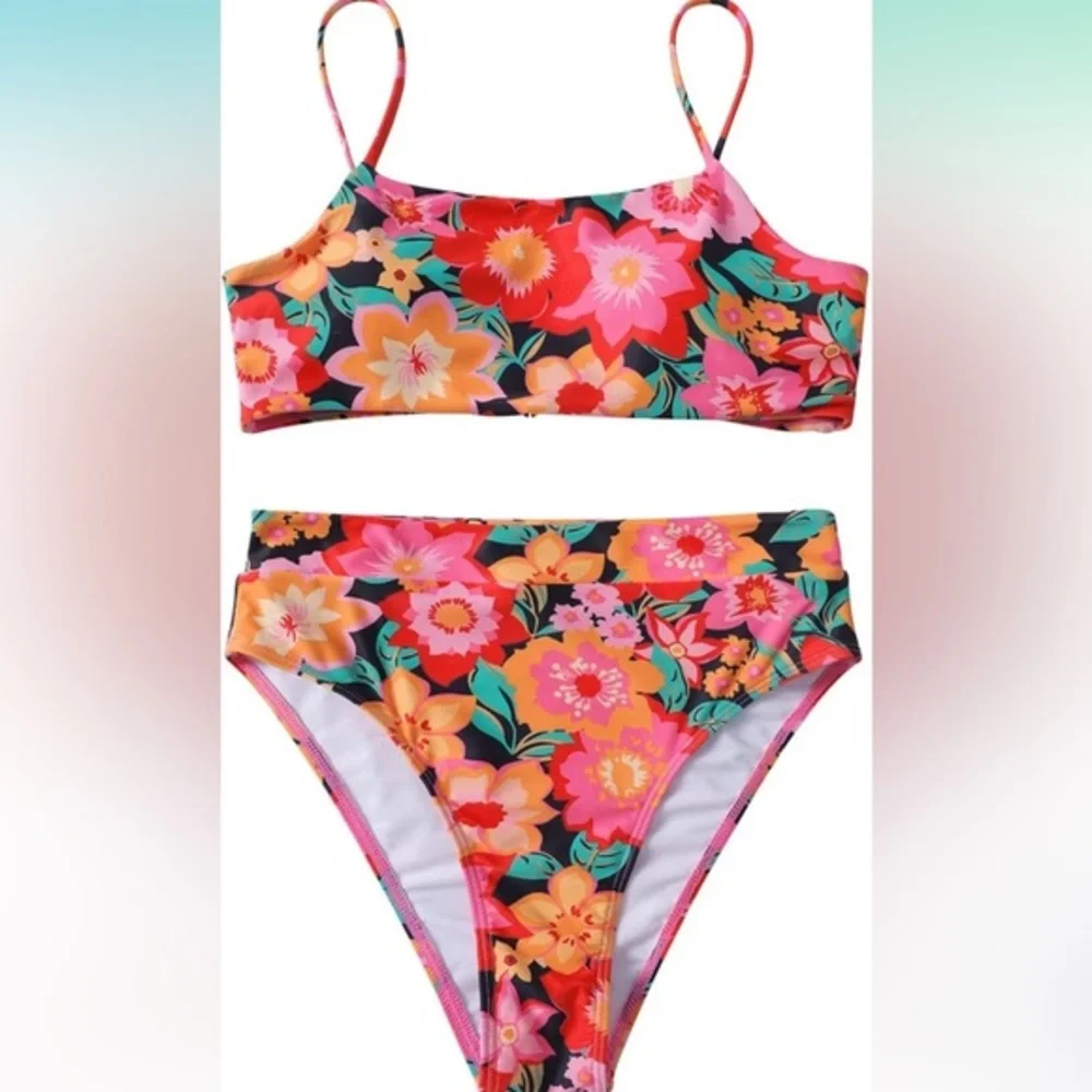 Women High Wasited Bikini Shoulder Strap 2‎ Piece High Cut String Swimsuits S